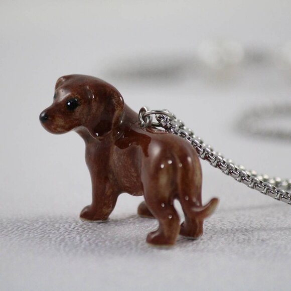 Red Dachshund Pendant & Pearl Necklace, Doxie, Weiner Dog, Pendant Necklace - Picture 8 of 8